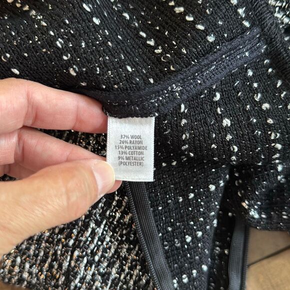 St John wool blend tweed fit and flare midi dress size 8 black and white metalli - Picture 9 of 12